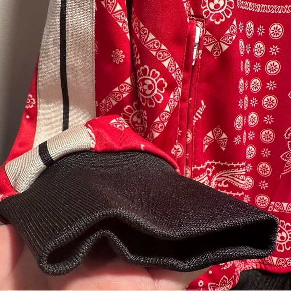 Palm Angels Bandana Track Jacket Zip Up Maroon & Red, Striped Sleeves XL Unisex - Picture 13 of 16